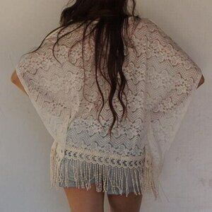 Penelope | Tops | Penelope Ivory Lace Cold Shoulder Top Ft Fringe Hem ...